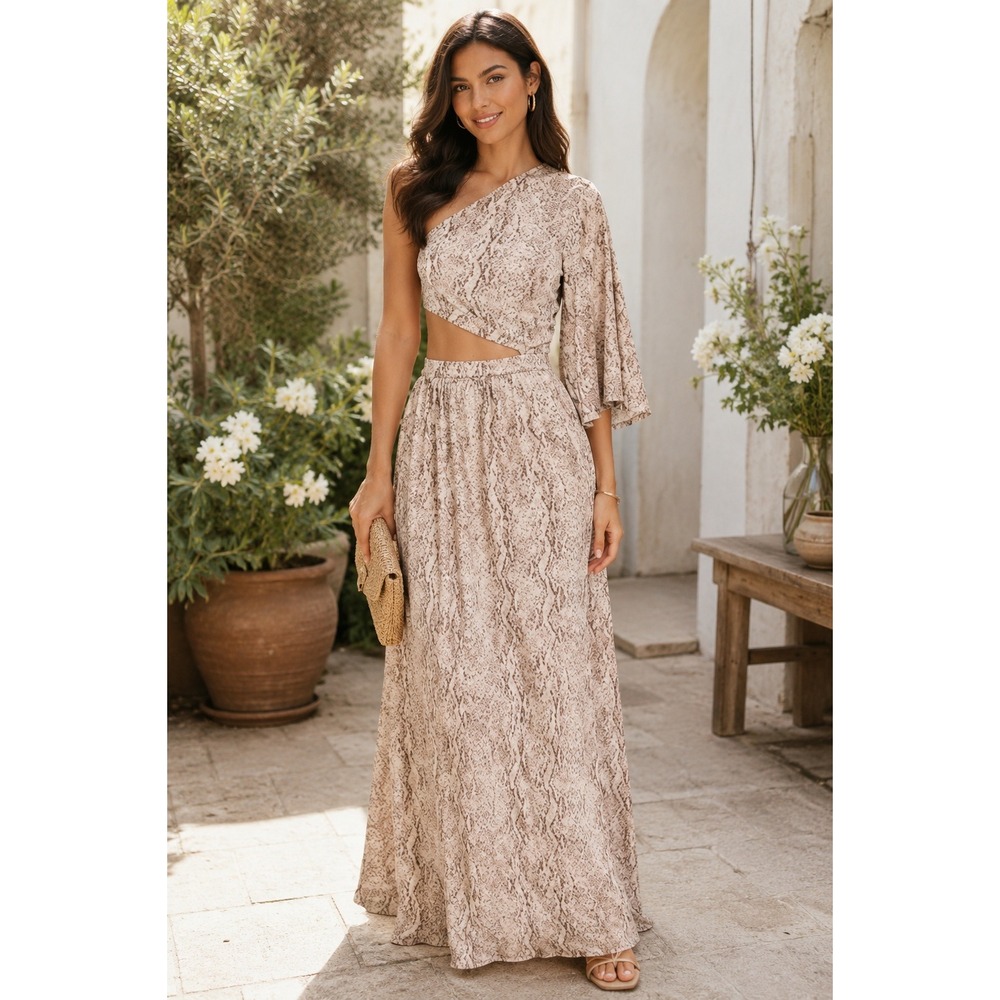 NWT  L'AGENCE Fontana Cut-Out Maxi Dress Animal Print Exotic Size XS